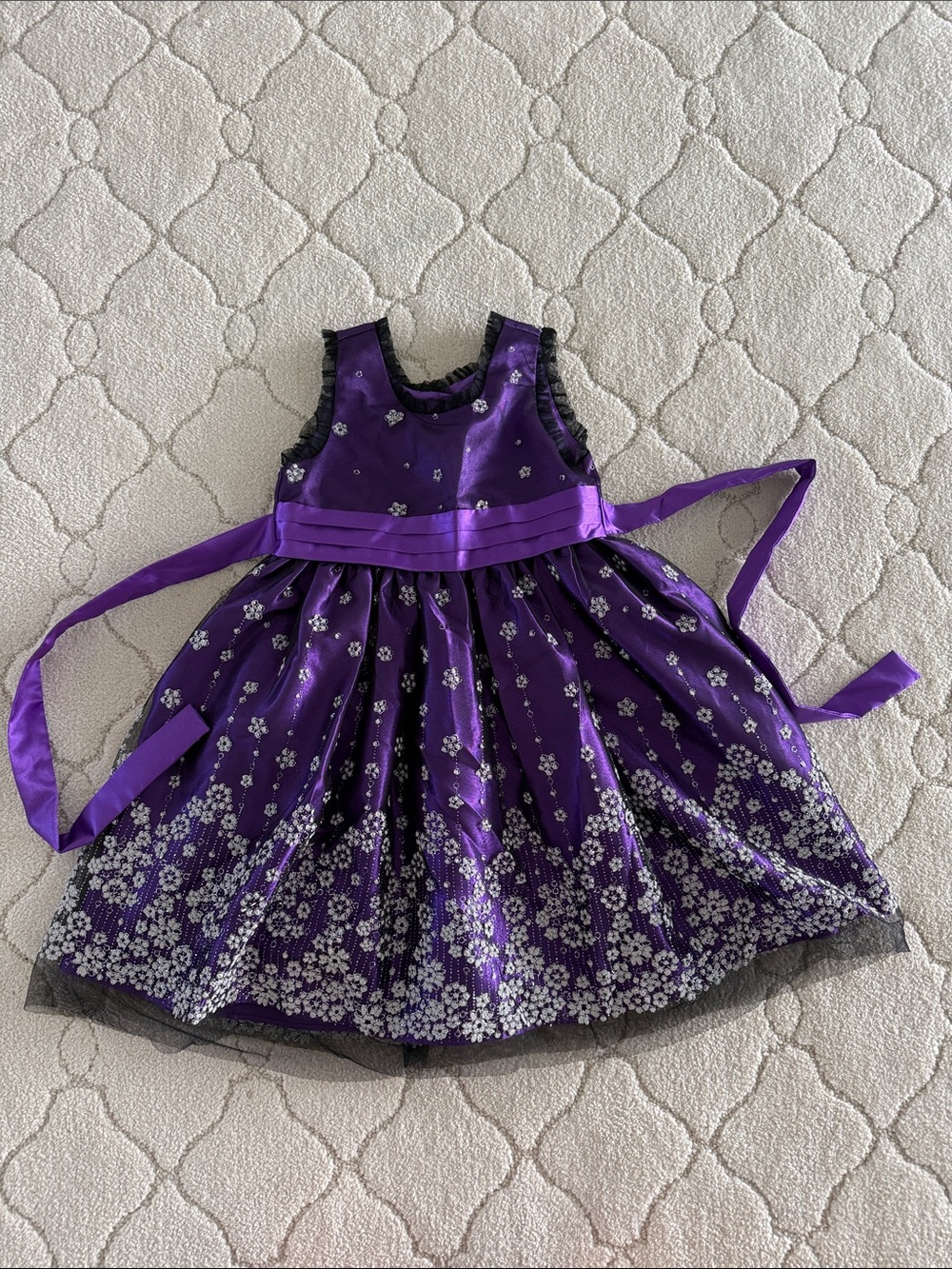 Jona Michelle Purple Floral Satin Girls' Dress with Sash
